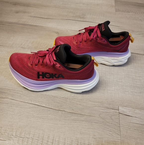 Hoka Women's Bondi 8 Running Shoes - Pink and Yellow - Picture 2 of 7